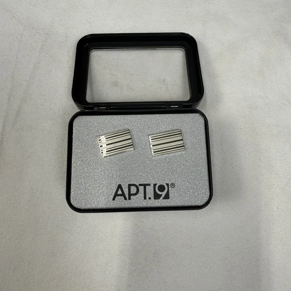 Apt‎ 9 Mens Silver Tone Striped Rectangular Cufflinks 61AN43X006 New in Box